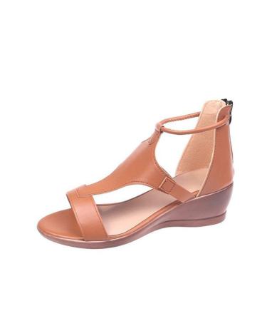 Creev Fashionable wedge sandals for women Comfort Rome orthopedic open toe-PU leather sandals women's summer hiking sandals for outdoor sports beach travel flip-flops (Burgundrot 37 EU) Light Bruin 35 EU