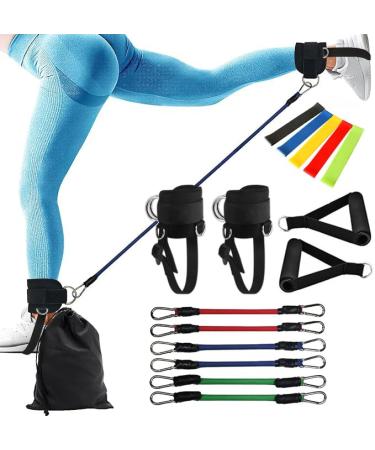 Ankle Resistance Bands with Cuffs Fitness Elastic Band with Handles for Whole Body Workout and Glutes Training Leg Resistance Bands for Women & Men Fitness Equipment Different Bands 20 to 40LB