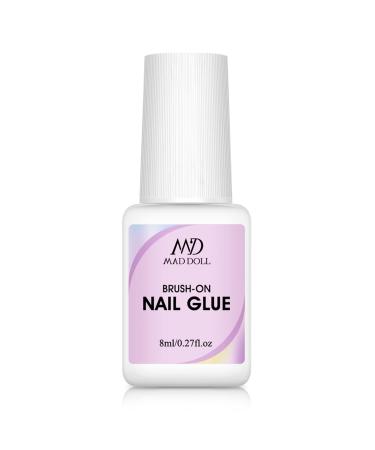 Nail Glue for Acrylic Nails - Super Strong Nail Glue for Press on Nails and Nail Tips, 8ML Brush On Nail Glue for Fake Nails Gel Tips, Long-Lasting Nail Bond for Nail Repair Professional Brush On Nail Glue