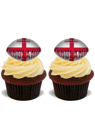 15x ENGLAND RUGBY BALLS Premium Edible Stand Up Rice Wafer Cake Toppers D1 BALL
