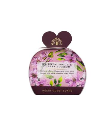The English Soap Company Packed Guest Soaps Luxury Sandalwood Shea Butter Heart Shaped Soaps Moisturising Soaps for Face and Body Oriental Spice and Cherry Blossom Scent 3 x 20g Oriental Spice & Cherry Blossom