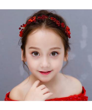 Rhinestone Bridal Headband 1Piece Wedding Headband Pearl Flower Leaf Headpieces for Wedding Engagement Valentine'S Day Gift for Bride Bridesmaid Girls (Red) - Buy Online on GoSupps.com