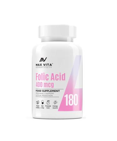 Folic Acid 400 mcg Vitamin B9 Pregnancy Care Maternal Tissue Growth During Immune System Support Energy Production Women Health 180 Vegan Tablets
