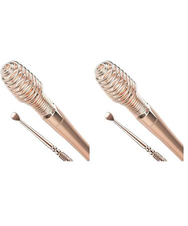 Spring Ear Wax Cleaner Tool Set Ear Cleaner Ear Cleaner Tool Ear Wax Removal Spoon Double Ended with Stainless 360 Spiral Ear Massage Cleaning Tool Ear Cleaner Cleaning Brush and Storage Box Gold Pack of 2