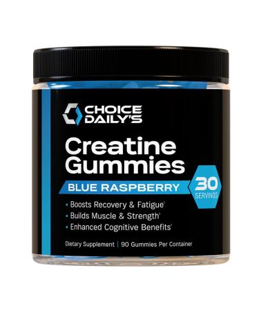 Creatine Gummies - 90 Vegan Friendly Chews - USA Made - Boosts Recovery - Builds Muscle - Enhanced Cognitive Benefits (Large Blue Raspberry) Blue Raspberry 90 Count (Pack of 1)