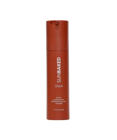 Sunbaked Glaze Anti Aging Mineral Sunscreen with Squalene & Hyaluronic Acid | SPF 40+ Face & Body Sun Lotion Zinc Oxide Moisturizes | Defends Against 98% of UV | Blocks HEV Green Tea Extracts 1.7 Oz