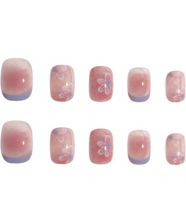 Square Short Fake Nail Full Cover with Glue Detachable Gradient French Flowers Press on Nails 24 Pieces Finger Nail Art Tips for Nail Salons and Women DIY Nail Art - Buy Online on GoSupps.com