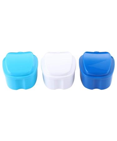 Milist travel containers hinges 3 pieces of plastic prosthesesetui prosthetic bathtewetui prosthesis boxing holder with a sieve basket for travel cleaning soak in the case of white light blue dark blue