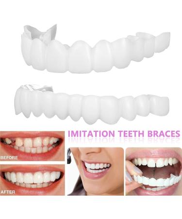 Flipped Warm False Teeth Veneers - 2 Pairs White Dentures for Men & Women | Provisional Cosmetic Teeth Set - Buy Online on GoSupps.com