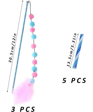 MUEEAD 3 Pcs Cat Teaser Wand With 5Pcs Long Tube Spring Cat Fur Ball Toy Cat Teaser Interactive Toy Feather Teaser Stick Fluffy Furball Teaser Stick Pet Toys - Buy Online on GoSupps.com