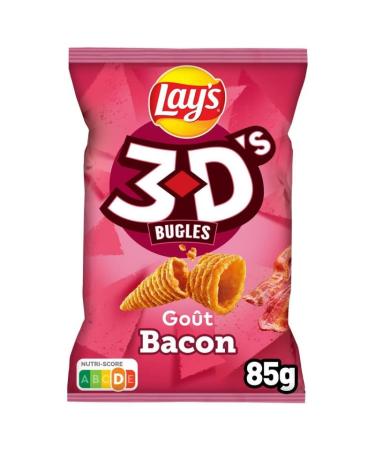 G n rique LAY'S 3D'S Bacon - 3D Crispy for Aperitif - 85g Bag of Smoked Bacon Savory Cookies - Ideal for Sharing - Pack of 4