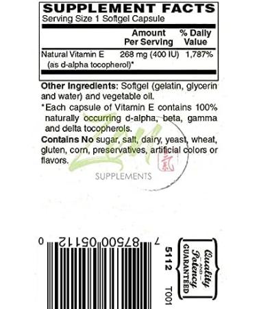 Zen Supplements Natural Vitamin E 400IU Vitamin E Capsules with 100% Natural Mixed Tocopherols - Non-GMO E Vitamin 100 Softgels - Buy Online on GoSupps.com