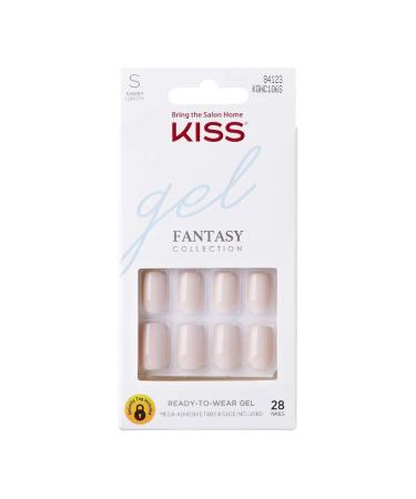 KISS Gel Fantasy Ready-to-Wear Press-On Gel Nails   Here I Am   Short  White  Nail Kit with 24 Mega Adhesive Tabs  Pink Gel Glue  Manicure Stick  Mini File  and 28 Fake Nails