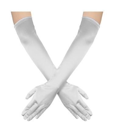 NQEUEPN Women Long Gloves Long Elbow Satin Gloves 21" Stretchy 1920s Opera Gloves Hand Care Moisturizing Gloves for Women Girls Evening Party Dance (Silver)