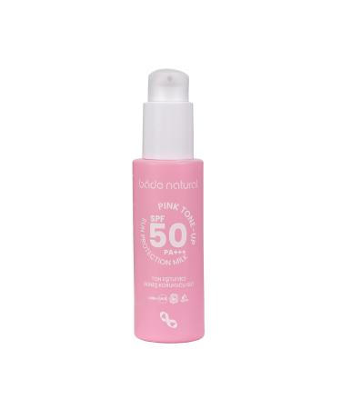 Bade Natural Tone-Correcting & Brightening Pink Mineral Sunscreen Milk SPF 50 Broad Spectrum UVA/UVB Protection with Zinc Oxide Calamine Aloe Vera Panthenol & Vitamin B3 1.0 fl oz
