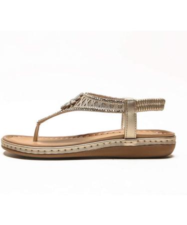 Women's Rhinestone Flower Sandals - Flat Strappy Beach Flip-Flops for Summer | Boho Casual Ankle Strap Footwear Non-Slip & Outdoor Hiking Shoes - Size 35 EU - Buy Online on GoSupps.com