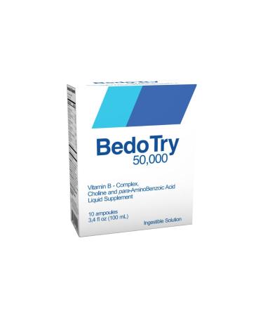 BEDO Try 50 000- Vitamin B Complex Choline Vitamin B12 Liquid Supplement Natural Cherry Flavor B Complex Vitamin Supplement All Natural Powerful Energy Supplements (10 Ampoules)