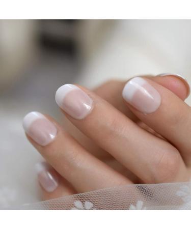 CoolNail Short White French Press On Fake Nails Tips Natural Beige Pink - 24pcs Round Head Full Cover Faux Ongles for Home & Office Wear - Buy Online on GoSupps.com