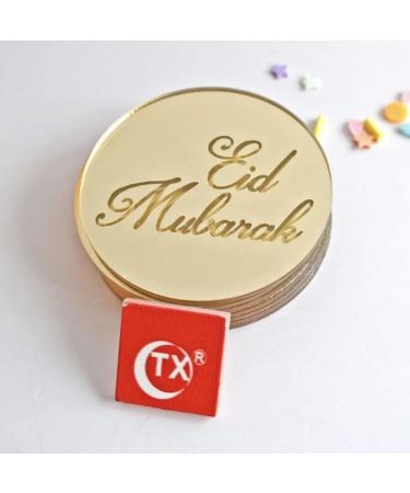 6 Eid Mubarak Cupcake Disc Toppers Gold Eid Cupcake Discs Eid Cupcake Toppers Eid Gift Tags Hamper Tags Gift Wrapping Eid Gift Charms Eid Decorations. (Gold)