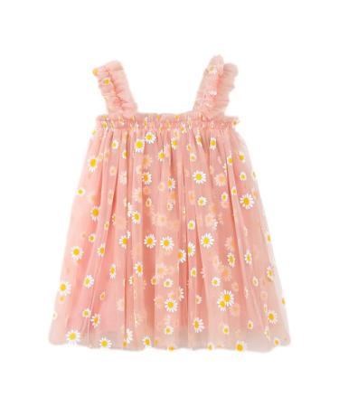 PythJooh Baby Girl Tulle Dress Toddler Girl Sleeveless Butterfly Wings Tutu Princess Dress Daisy Stars Sundresses for 0-4Years 3-4 Years Daisy Pink