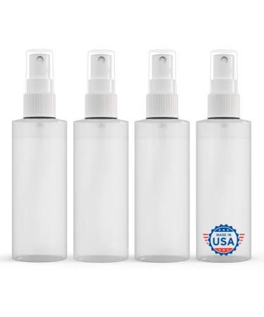 Made In USAPlastic Spray Bottle Fine Mist 4 Oz (120ml)  Refillable, Reusable, Portable Sprayer, Travel Size, Leak Proof for Household Use, Essential Oil, Cleaning Solution and Perfume (4 Pack) 4 Fl Oz (Pack of 4)