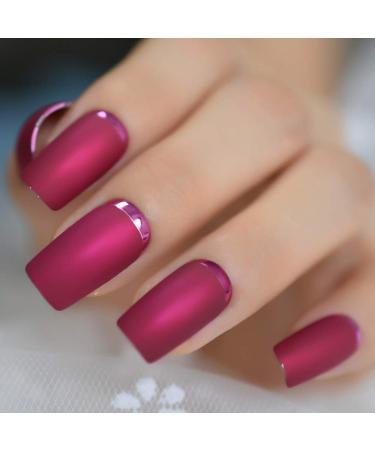 Matte Rose Red Fake Nails | Metallic Moo Medium | Acrylic Nail Art Tips L5231-1 - Buy Online on GoSupps.com