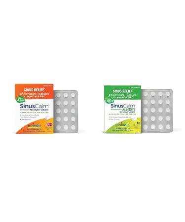 Boiron SinusCalm Tablets for Sinus Relief Runny Nose - 120 Count & SinusCalm Allergy Tablets for Sinus Pressure Relief - 60 Count