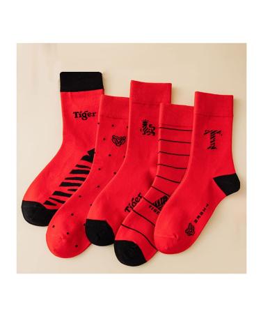 2022 Chinese New Year Red Socks Autumn Winter Embroidery Warm Men Women Sports Socks for Spring Festival Wedding 5 Pairs (Color : RED Size : 35-43) 35-43 Red