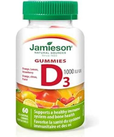Jamieson Vitamin C plus Immune Shield Gummies - Elderberry Flavour 60 Count (Pack of 1) & Vitamin D3 1 000 IU Gummies - Orange Strawberry Lemon Flavour 60 Gummies Gummies + Vitamin D3 1 000 IU - Buy Online on GoSupps.com