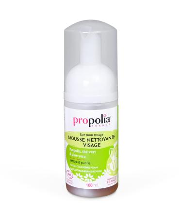 PROPOLIA - Organic - Facial cleansing foam - Propolis, Aloe vera, Green tea & peppermint floral waters - Teenagers and adults - Made in France - 100 ml