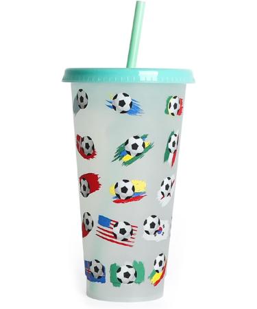 Football & Flag Straw Cup with Lid Reusable Plastic-Tumblers Travel Coffee Mug Color-Changing Water Drinking Bottle Red - Buy Online on GoSupps.com