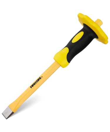Firecore FS305F Masonry Chisel with Hand Guard  12 inches Heavy Duty Flat Chisel with Hand Protection  Concrete Mortar Stone Breaker Chisel for Demolishing Carving Splitting Breaking Cutting