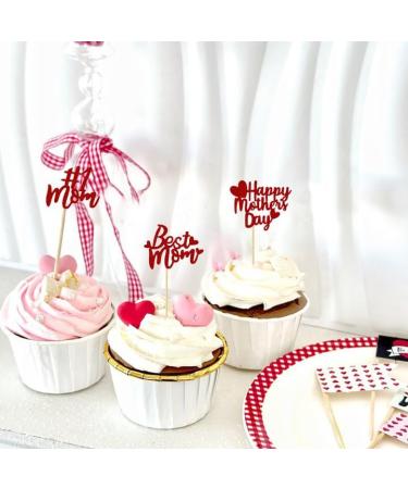24 Pcs Mother's Day Cupcake Toppers Love Heart Glitter Happy Mother's Day Cupcake Inserts Cute Love Mum Cupcake Topper for Mother Day Birthday Party Woman's Day Decor (Red) - Buy Online on GoSupps.com