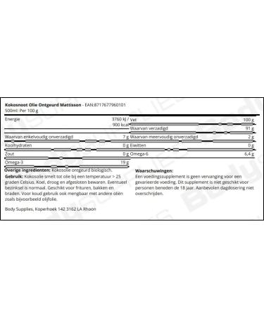  Mattisson Mattisson Fragrance Free Coconut Oil 500 g 1 unit - Buy Online on GoSupps.com