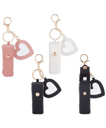 WADORN 3 Colors Lipstick Organizer Keychain with Heart Mirror Portable Lipstick Keychain Holder Snap-On Lip Balm Organizer Case Mini Travel Lipstick Cosmetics Holder for Women Ladies