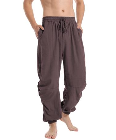 PACEIADTA Mens Cotton Linen Drawstring Pants Elastic Waist Casual Jogger Yoga Pants 36 Coffee