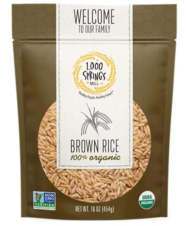 1000 Springs Mill - Organic Brown Rice | Highly nutritious whole grain that provides vitamins and minerals for a healthy diet | Bulk Dry Brown Rice | Resealable Bag | Vegan Friendly | 16oz (Pack of 4) 16 Ounce (Pack of 4)