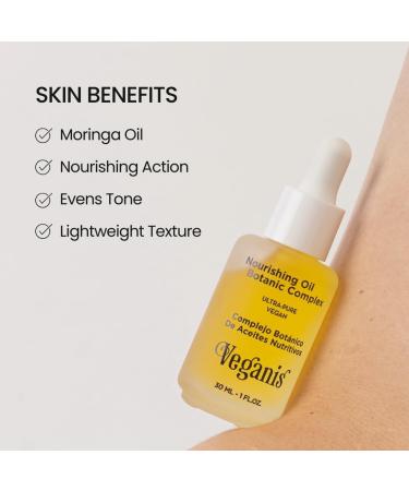 VEGANIS Nourishing Face Oil for Women Moisturizer Botanic Complex with Moringa Rosehip Papaya & Passion Fruit Multi Benefit Facial Oil for Hydration Vegan Formula - Buy Online on GoSupps.com