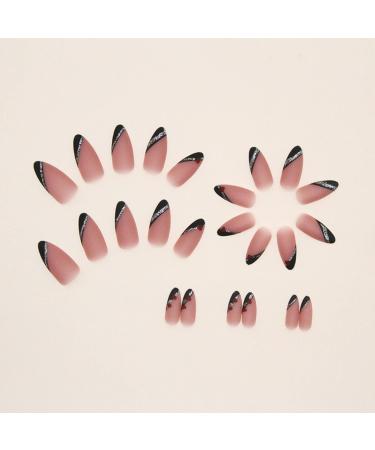 Justotry 24 Pcs Gold Swirl Stiletto False Nails Short with Heart French Press on Nails - Nail Glue Included | Almond Stick on Nails for Women - Black & Heart Design | Nail Art Fake Nails - Buy Online on GoSupps.com