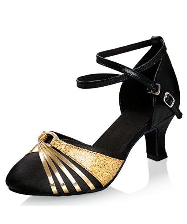 iCKER Women's Professional Latin Dance Shoes Satin Salsa Ballroom Wedding Dancing Shoes 2.4'' Heel 8 Gold-2