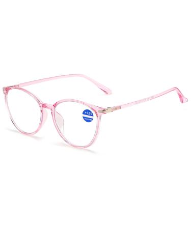 Lanomi round reading glasses Blue light filter women Light Tr90 Frame Computer Reading Aid Fashion Cateye Glasses with Strength Rosa 1.5 Dioptria