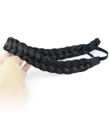 Bobiya 2 Strands Synthetic Hair Fold Headband - Classic Chunky Braids Elastic Toupet for Women & Girls (Black) - International Shipping Available - Buy Online on GoSupps.com