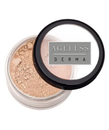 Ageless Derma Mineral Face Powder Foundation Makeup. Natural Full Coverage Loose Foundation with Vitamin and Green Tea. Made in USA Barely There