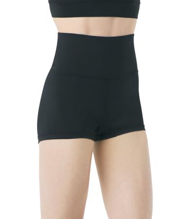 Balera FlexTek Shorts Womens Bottoms for Dance Girls High Rise Wide Waistband Booty Shorts Small Black