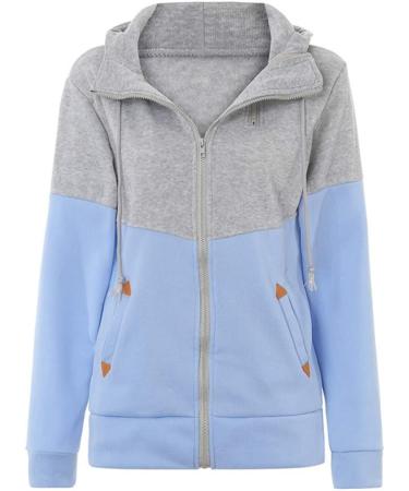 Bigfanshu Women's Double Hooded Sweatshirt Long Sleeve Autumn Spring Coat Patchwork Pocket Zipper Hoodie Plus Size Blue - Buy Online on GoSupps.com