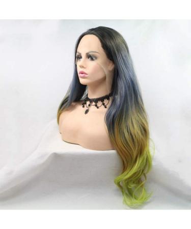 SHIYID Long Natural Straight Synthetic Lace Front Wig for Women - Black to Green Gray Heat Resistant Fiber Hair - Buy Online on GoSupps.com