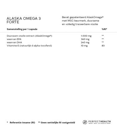  Perfect Health Perfect Health - Alaska Omega 3 Forte - Dietary supplement - Good for heart brain and eyes - 30 softgels - Buy Online on GoSupps.com