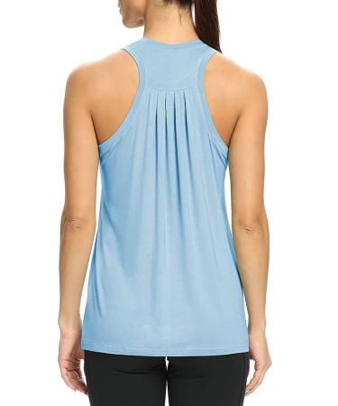 Mippo Workout Tops for Women High Neck Racerback Tank Tops Loose Fit Athletic Yoga Shirts Large Light Blue