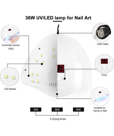 PEACECOLOR 36W UV Nail Drying Lamp Professional Fast Drying 36 LEDs 3 Timers for Sock-off Gel Nail Polish and Varnish - Buy Online on GoSupps.com