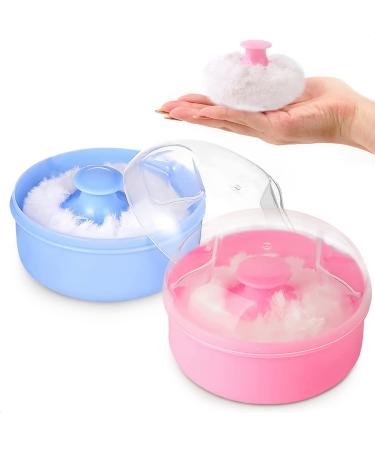 Baby Powder Container with Puff - 2Pcs Body Powder Puff with Handle Bath Powder Puff and Container Baby Puffs with Container Travel Kit - Makeup Puffs for Powder Talcum Powder with Puff for Women